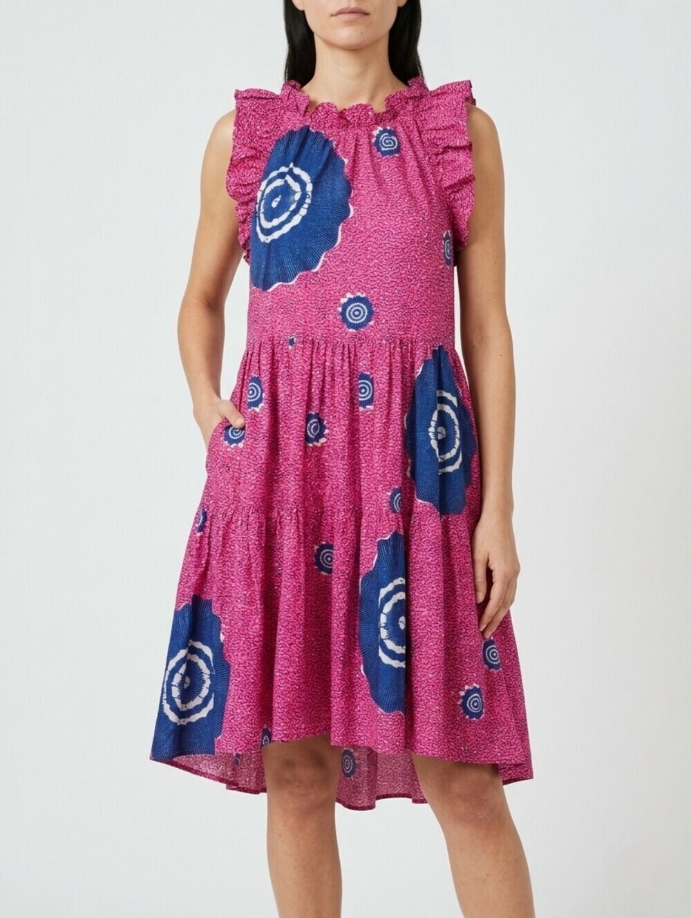 Ulla Johnson Tamsin Ruffle Tiered Hi Low Cotton Dress Pink Blue Size 4
